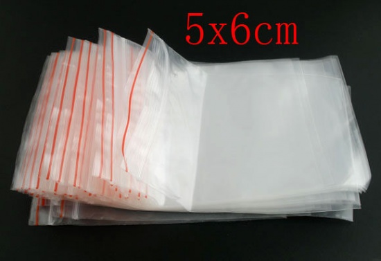 Picture of Plastic Zip Lock Bags Rectangle Transparent (Useable Space: 6cm x 5cm) 7cm x5cm(2 6/8" x2"), 500 PCs