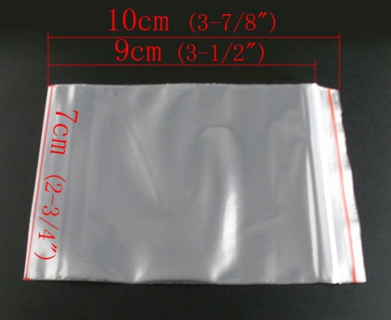プラスチック製 ジッパー式ポリ袋 長方形 透明 (使用可能なスペース：9cm x 7cm)7cm x 10cm、 500 PCs の画像