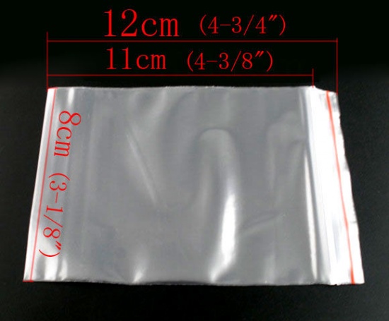 プラスチック製 ジッパー式ポリ袋 長方形 透明 (使用可能なスペース：11cm x 8cm) 12cm x8cm、 500 PCs の画像