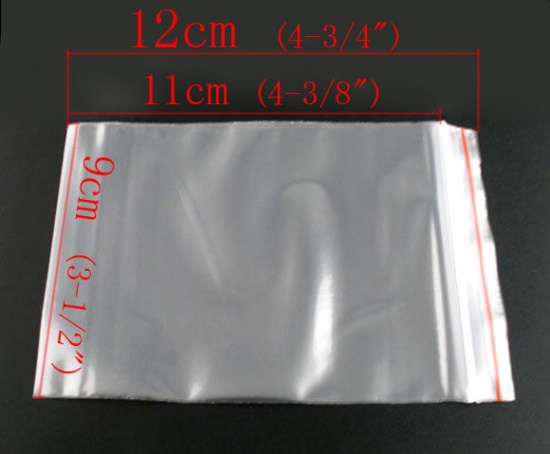 プラスチック製 ジッパー式ポリ袋 長方形 透明 (使用可能なスペース：12cm x 9cm) 13.5cm x 9cm、 500 PCs の画像