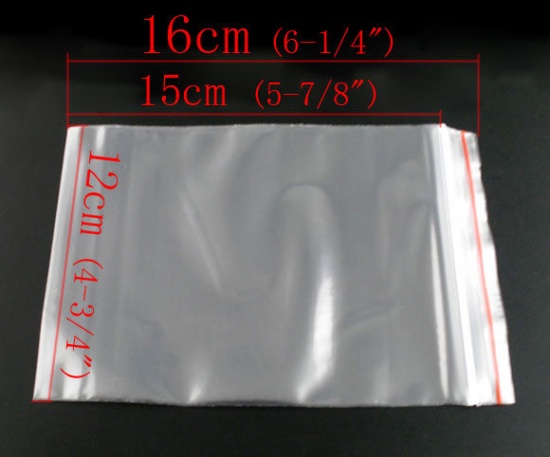 プラスチック製 ジッパー式ポリ袋 長方形 透明 (使用可能なスペース：16cm x 12cm) 17cm x12cm、 100 PCs の画像