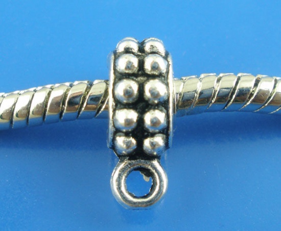 Immagine di Lega di Zinco Stile Europeo Perline Bails Tondo Polka Dot Argento Antico 13mm x 8mm, 50 Pz