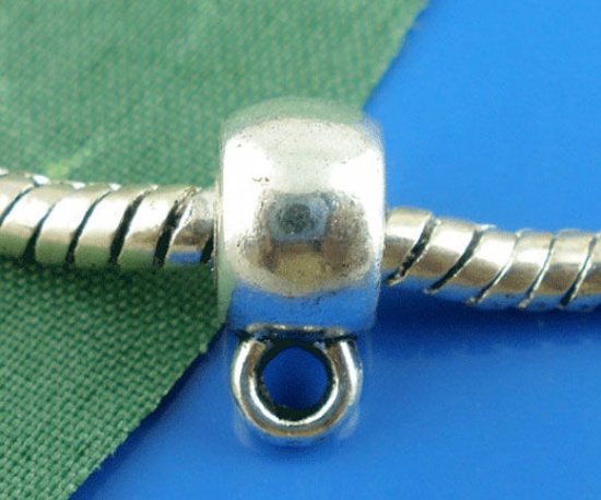Bild von Zinklegierung European Stil Kaution Perlen Rund Antiksilber 11mm x 5mm , 50 Stück