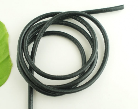 Picture of Black Round Real Leather Jewelry Cord 5mm 5M length
