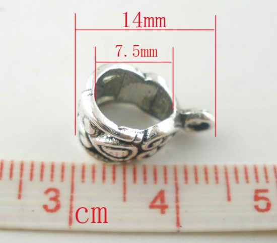 Image de Perle Bélière au Style Européen en Alliage de Zinc Triangle Motif Sculpté Argent Vieilli 14mm x 8mm , 50 Pcs