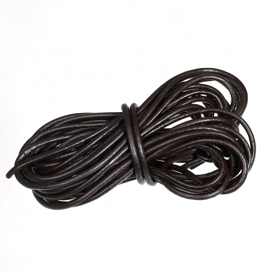 Picture of Coffee Color Round Real Leather Jewelry Cord 3mm 5M length