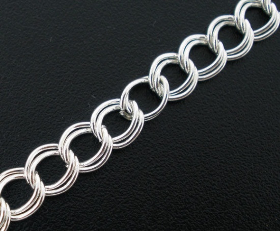 Picture of Alloy Open Double Loop Link Curb Chain Findings Silver Plated 5x6mm(2/8"x2/8"), 4 M
