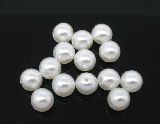 Image de Perle Imitation Bubblegum en Acrylique Rond Blanc 8mm Dia, Taille de Trou: 1.5mm, 300 PCs