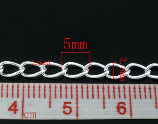 Picture of Alloy Link Curb Chain Findings Silver Plated 5x3.3mm(2/8"x1/8"), 10 M