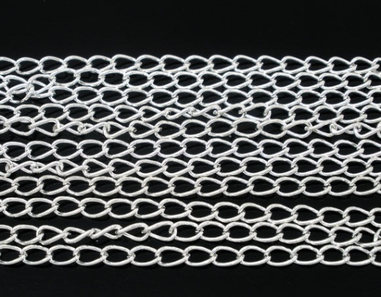 Picture of Alloy Link Curb Chain Findings Silver Plated 5x3.3mm(2/8"x1/8"), 10 M