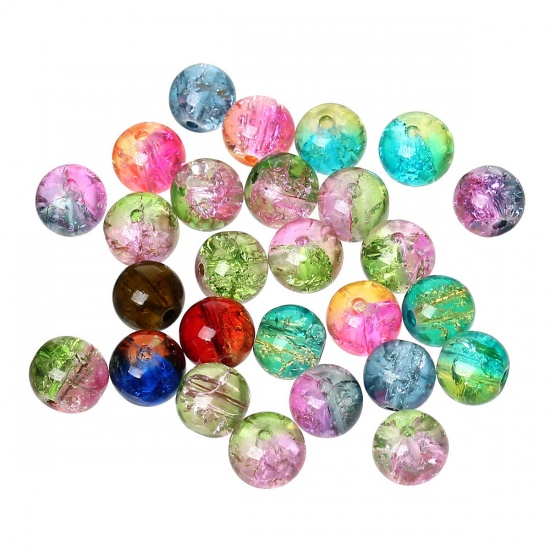 Picture of Glass Loose Beads Round At Random Mixed Crackle About 8mm Dia, Hole: Approx 1.2mm, 500 PCs