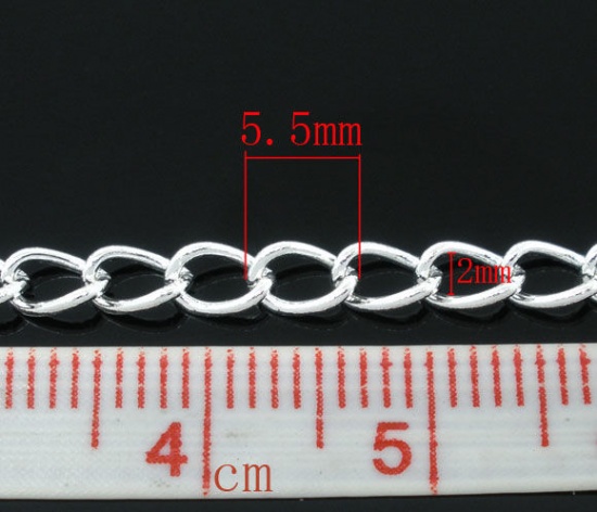 Picture of Alloy Open Link Curb Chain Findings Silver Plated 5.5x4mm(2/8"x1/8"), 10 M