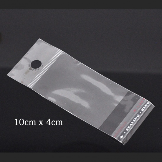 Image de Sachet Pochette Autocollant en Plastique Rectangle Transparent avec Trou d'Accroche (Espace Utilisable: 6x4cm) 10cm x 4cm, 200 PCs