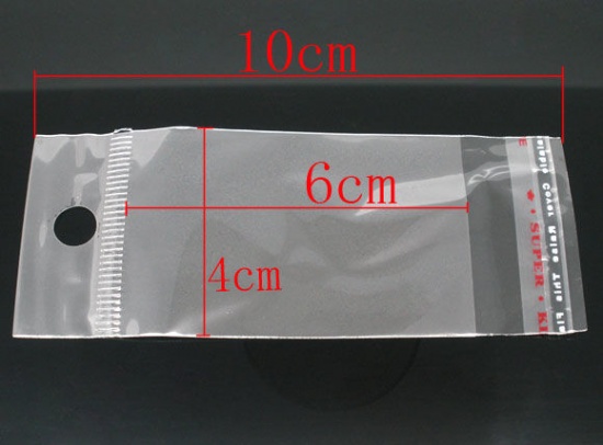 プラスチック製 接着ポリ袋 長方形 透明 10cm x 4cm(使用可能なスペース:6x4cm)、 200 PCs の画像