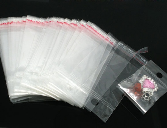 プラスチック製 接着ポリ袋 長方形 透明 10cm x 4cm(使用可能なスペース:6x4cm)、 200 PCs の画像