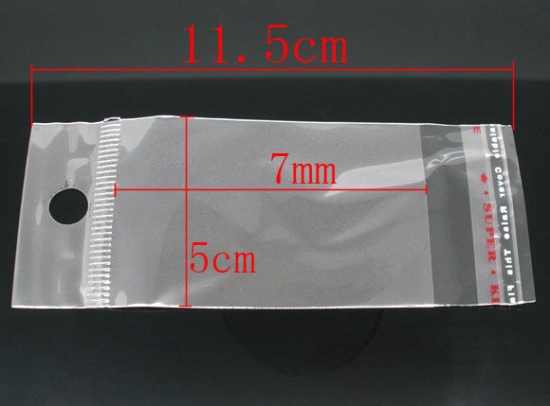 Image de Sachet Pochette Autocollant en Plastique Rectangle Transparent avec Trou d'Accroche (Espace Utilisable: 7x5cm) 11.5cm x 5cm, 200 PCs