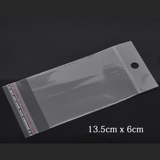 Image de Sachet Pochette Autocollant en Plastique Rectangle Transparent avec Trou d'Accroche (Espace Utilisable: 9x6cm) 13.5cm x 6cm, 200 PCs
