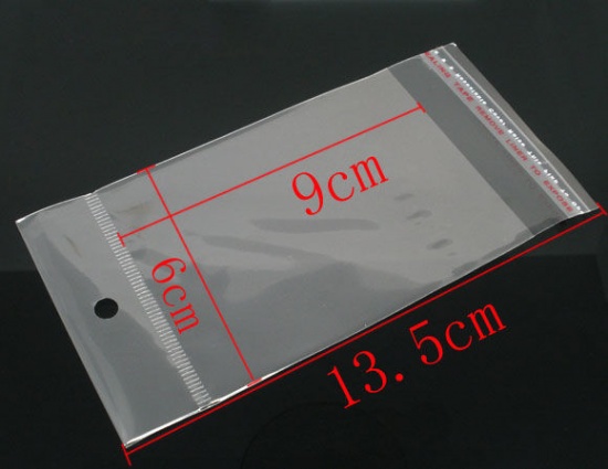 Picture of Plastic Self-Seal Bags Rectangle Transparent W/ Hang Hole (Usable Space: 9x6cm) 13.5cm x6cm(5 3/8" x2 3/8"), 200 PCs