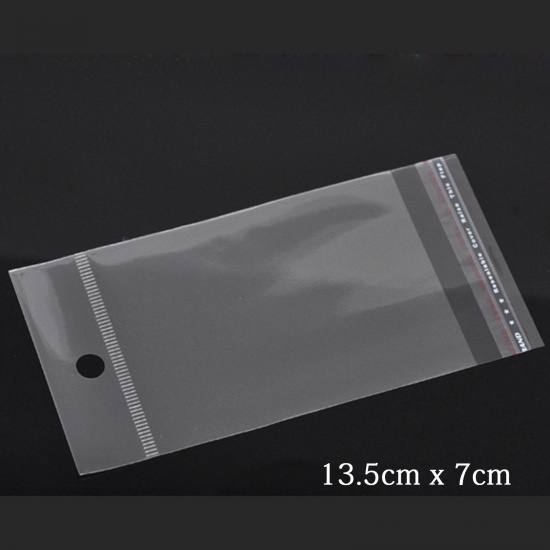 Image de Sachet Pochette Autocollant en Plastique Rectangle Transparent avec Trou d'Accroche (Espace Utilisable: 9x7cm) 13.5cm x 7cm, 200 PCs