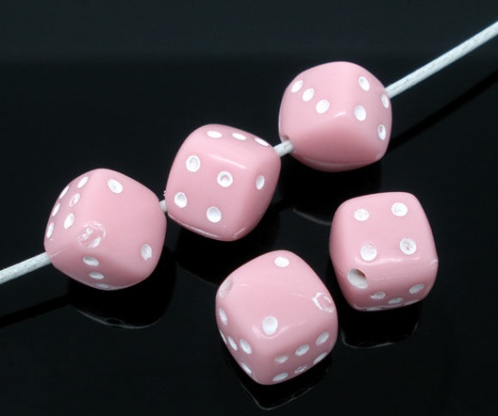Immagine di Acrilato Separatori Perline Dadi Rosa Circa 9mm x 9mm, Foro: Circa 1.3mm, 100 Pz