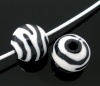 Immagine di Acrilato Separatori Perline Tondo Bianco & Nero Zebra Lustro Placcato Circa 12mm Dia, Foro: Circa 2.5mm, 50 Pz