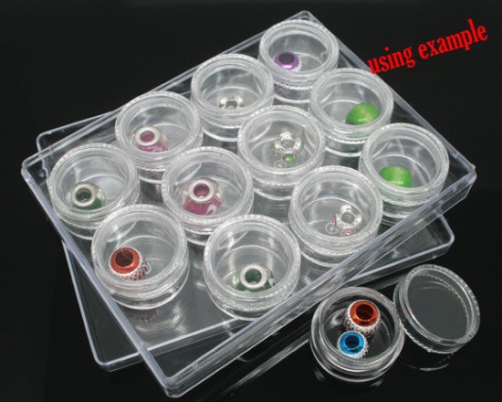 Picture of Acrylic Beads Organizer Container Storage Box Round Transparent 12.8cm x 9.7cm(5"x3 7/8"), 1 Set (12 PCs/Set)