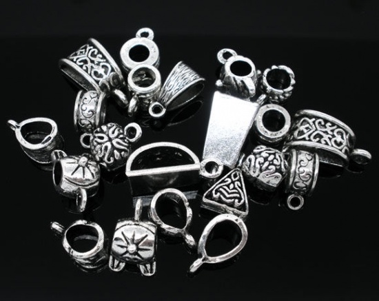 Picture of Zinc Based Alloy European Style Bail Beads Mixed At Random Antique Silver Color 12mmx6mm - 15mmx10mm, 100 PCs