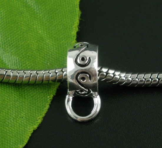 Immagine di Lega di Zinco Stile Europeo Perline Bails Tondo Modello di S Argento Antico 16mm x 7mm, 10 Pz
