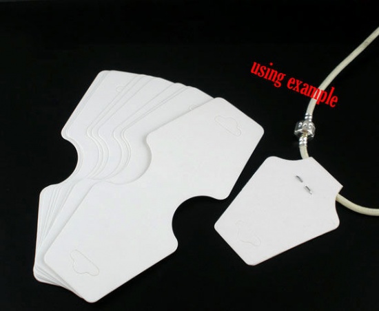 Picture of Paper Jewelry Necklace Display Cards Irregular White 12.5cm x 5cm(4 7/8"x 2"), 50 Sheets