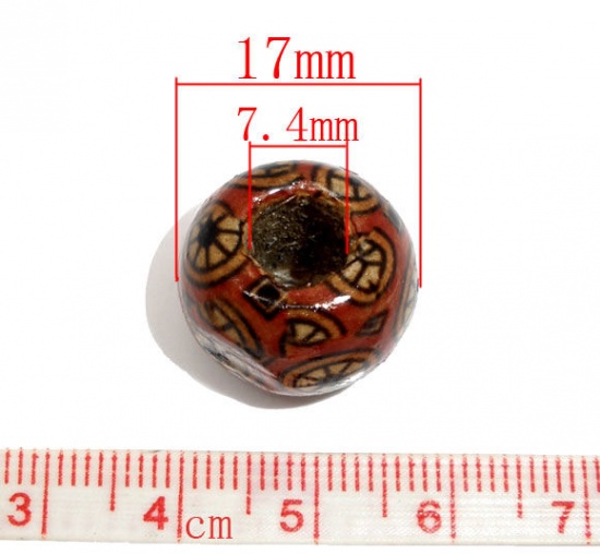 Picture of Wood Spacer Beads Barrel Mixed Pattern About 17mm x 16mm, Hole: Approx 7.4mm, 100 PCs