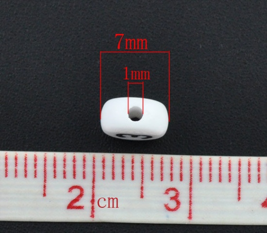 アクリル スペーサ ビーズ 円形 白 数字パターン " 3" 約 7mm直径、 穴：約 1mm、 500 個 の画像