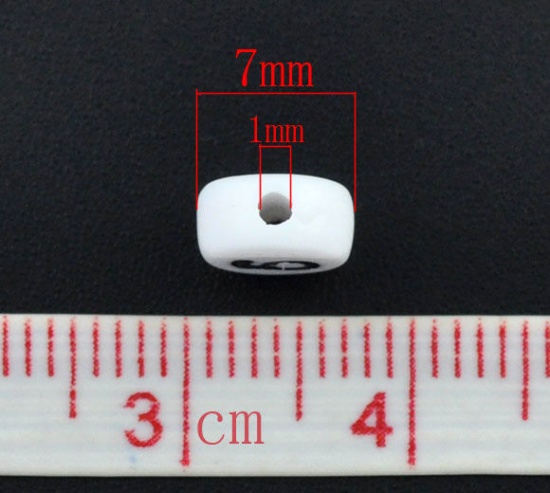 Picture of Acrylic Spacer Beads Round White Number " 6 " Pattern About 7mm Dia, Hole: Approx 1mm, 500 PCs