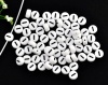 Picture of Acrylic Spacer Beads Flat Round White Alphabet/ Letter "I" About 7mm Dia, Hole: Approx 1mm, 500 PCs