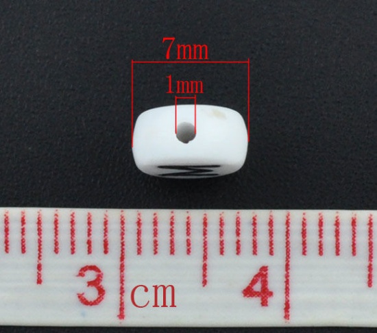 Picture of Acrylic Spacer Beads Round White Alphabet/ Letter "M" About 7mm Dia, Hole: Approx 1mm, 500 PCs