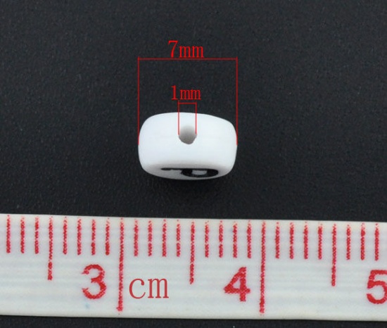 Picture of Acrylic Spacer Beads Flat Round White Alphabet/ Letter "P" About 7mm Dia, Hole: Approx 1mm, 500 PCs