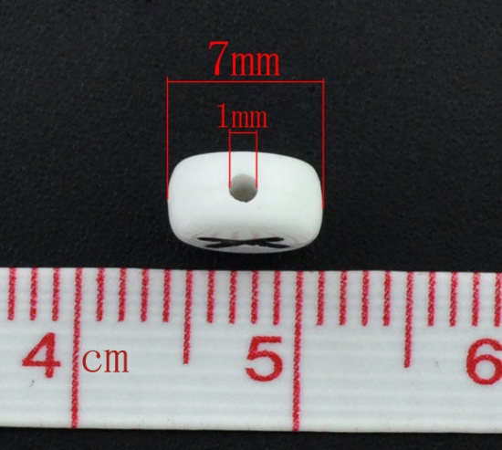 Picture of Acrylic Spacer Beads Round White Alphabet/ Letter "X" About 7mm( 2/8") Dia, Hole: Approx 1mm, 500 PCs