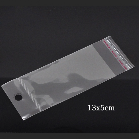 Immagine di ABS Buste Bustine Plastica Confezioni Chiusura Adesiva Rettangolo Trasparente W/ Hang Hole (Usable Space: 9x5cm) 14cm x5cm(5 4/8" x2"), 200 Pz