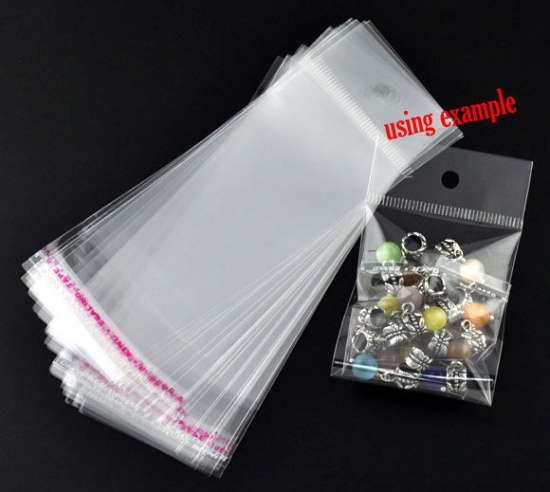 Immagine di ABS Buste Bustine Plastica Confezioni Chiusura Adesiva Rettangolo Trasparente W/ Hang Hole (Usable Space: 9x5cm) 14cm x5cm(5 4/8" x2"), 200 Pz