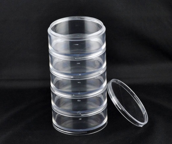 Bild von Plastik Einstellbar Stapelbar 5 Stufe Perlenbox Sortierbox Zylinder Transparent 13.5x7cm 1 Stück