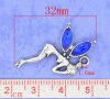 Immagine di Lega di Zinco Ciondoli Fata Argento Antico Blu Strass 32mm x 20mm , 20 Pz
