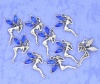 Immagine di Lega di Zinco Ciondoli Fata Argento Antico Blu Strass 32mm x 20mm , 20 Pz