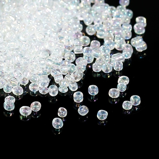 Picture of 10/0 Glass Seed Beads Round Rocailles Translucent AB Color About 2mm Dia, Hole: Approx 0.6mm, 100 Grams