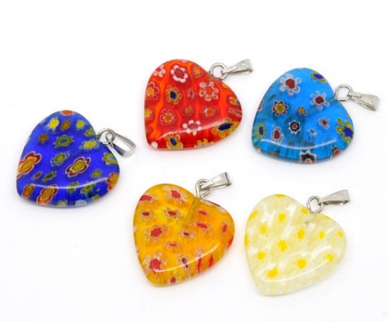 Bild von Murano Mix Millefiori Herz Glasperlen Beads Anhänger 20 Stückex20 Stückemm.Verkauft eine Packung mit 20 Stücke
