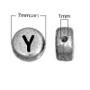 アクリルビーズ 円形 グレー アルファベット 約 7mm直径、 穴：約 1mm、 500 個 の画像