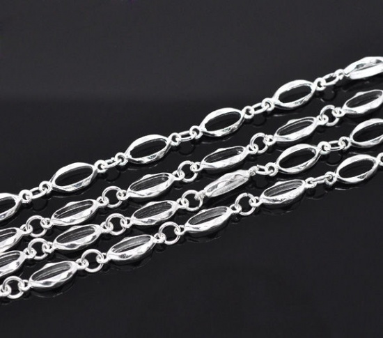 Picture of Zinc Based Alloy Open Link Chain Findings Silver Plated 20x7mm(6/8"x2/8") 6mm(2/8"), 1 M 