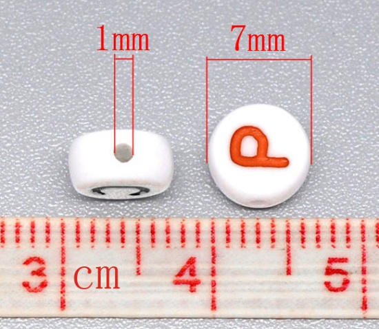 Picture of Acrylic Spacer Beads Round White At Random Mixed Alphabet/ Letter "A-Z" About 7mm Dia, Hole: Approx 1mm, 500 PCs