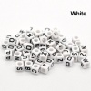 Picture of Acrylic Spacer Beads Cube White At Random Mixed Alphabet/ Letter "A-Z" About 6mm x 6mm, Hole: Approx 3.5mm, 500 PCs