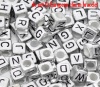 Picture of Acrylic Spacer Beads Cube Silver-gray At Random Mixed Alphabet/ Letter "A-Z" About 6mm x 6mm, Hole: Approx 3.5mm, 500 PCs
