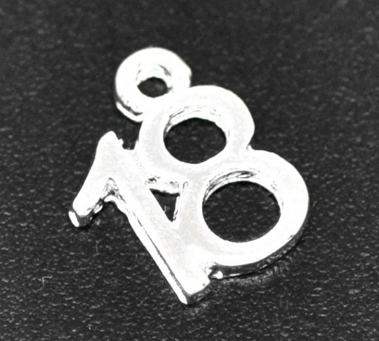 Picture of Silver Plated Number Age "18" Charm Pendants 13x10mm, sold per packet of 50