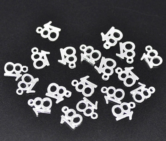 Picture of Silver Plated Number Age "18" Charm Pendants 13x10mm, sold per packet of 50